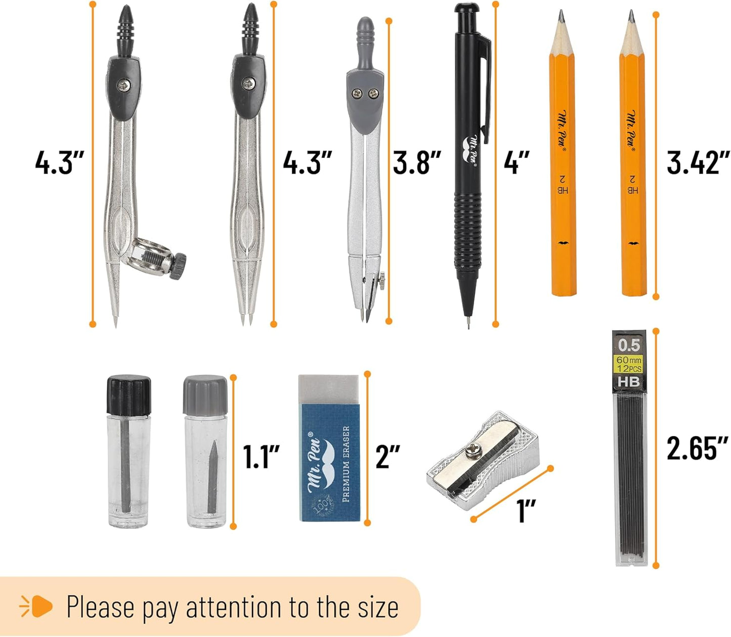 Mr. Pen Geometry Set with 6 Inch Swing Arm Protractor, Divider, Set Squares, Ruler, Compasses and Protractor, 15 Piece Set, Back to School Supplies