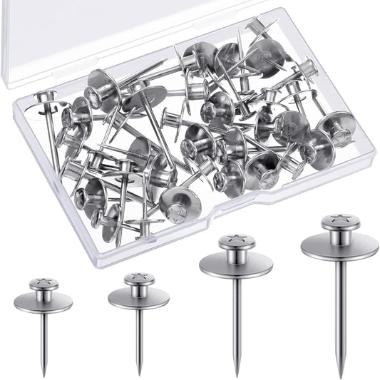 Zhengmy 40 Pcs Double Headed Picture Hangers Nails 4 Size Long Thumb Tacks Wall Nails for Hanging Pictures Decorative Push Pins Hooks for Drywall Photo Office Home Decor, 20/30/ 40/ 50lb(Silver)