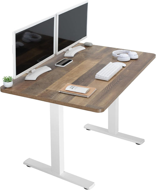 VIVO Electric 48 x 30 in Standing Desk, Memory Height Adjustment, 1B Series, One-Piece Reclaimed Wood Top, White Frame, DESK-KIT-1W5P