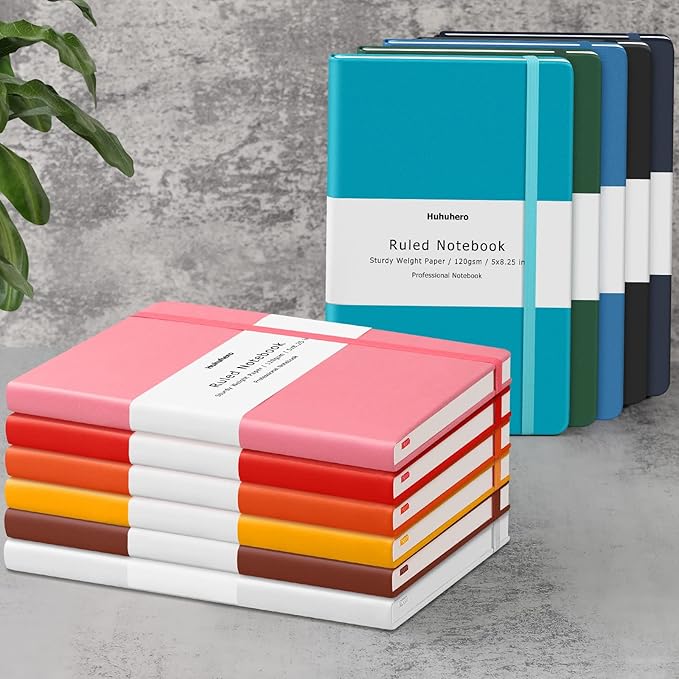 Huhuhero Notebooks Journal, Ruled Notebook, Premium Thick Paper Lined Journal, Black Hardcover Notebook for Office Home School Business Writing Note Taking Journaling, 5"×8.25" (10, Green)