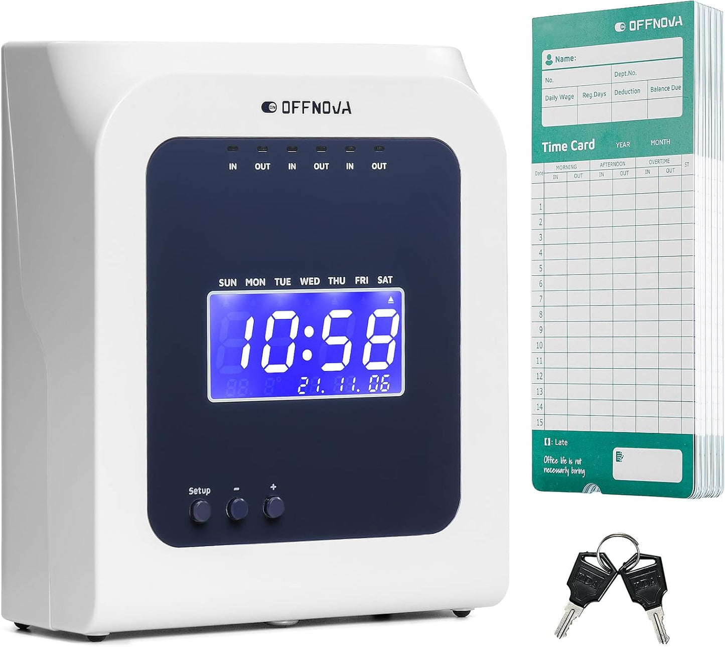 OFFNOVA Thermal Time Clock for Employees Small Business, No Ink Ribbons or Network Needed, in/Out Time Attendance Machine with 50 Time Cards