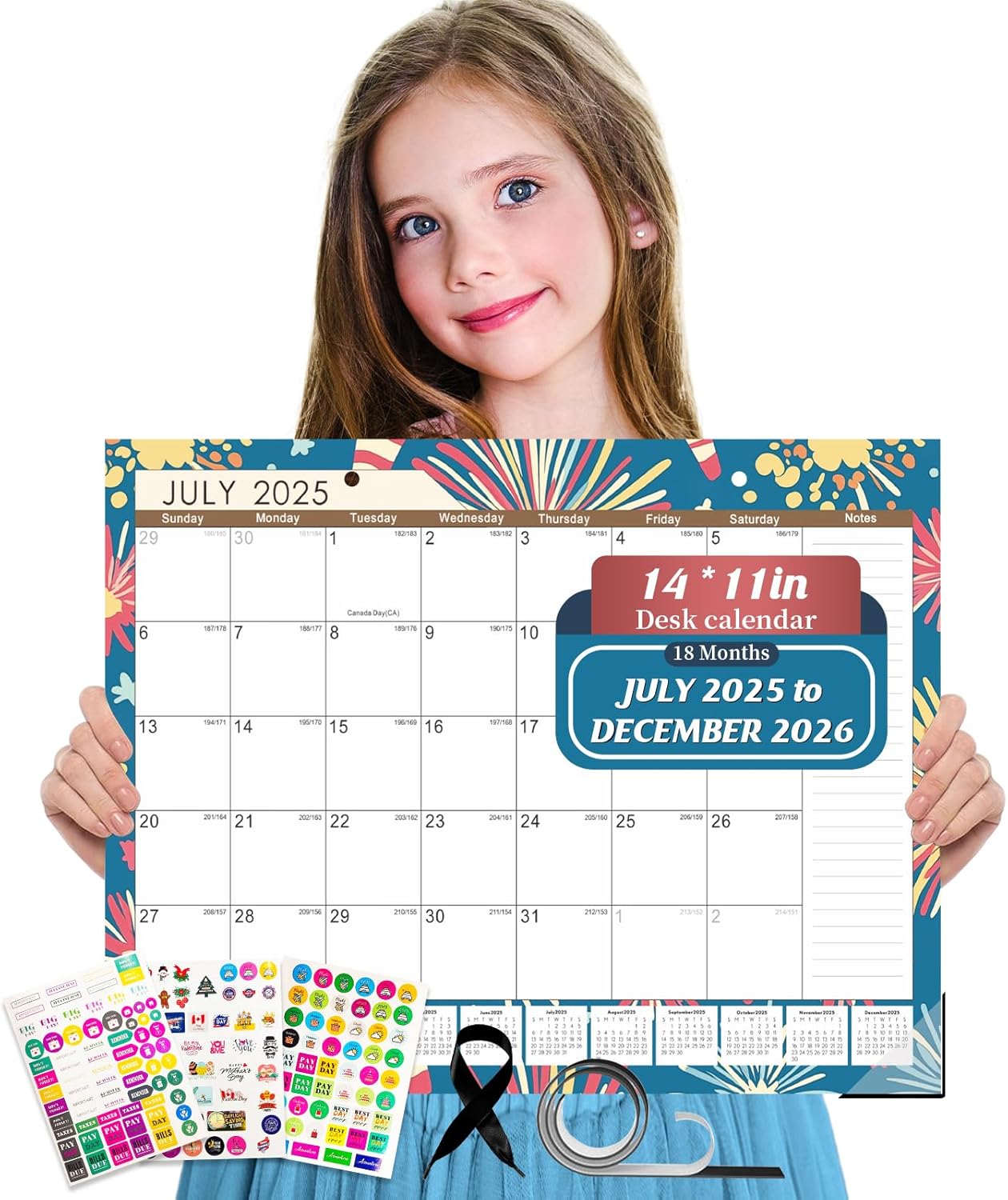 Gannyfer Desk Calendar 2025-2026, 18 Months Fridge Calendar - Large 14" x 11" Desktop/Wall Monthly Calendar, July 2025 - Dec 2026, Personal Planner for Home, School, Office(3 Stickers)