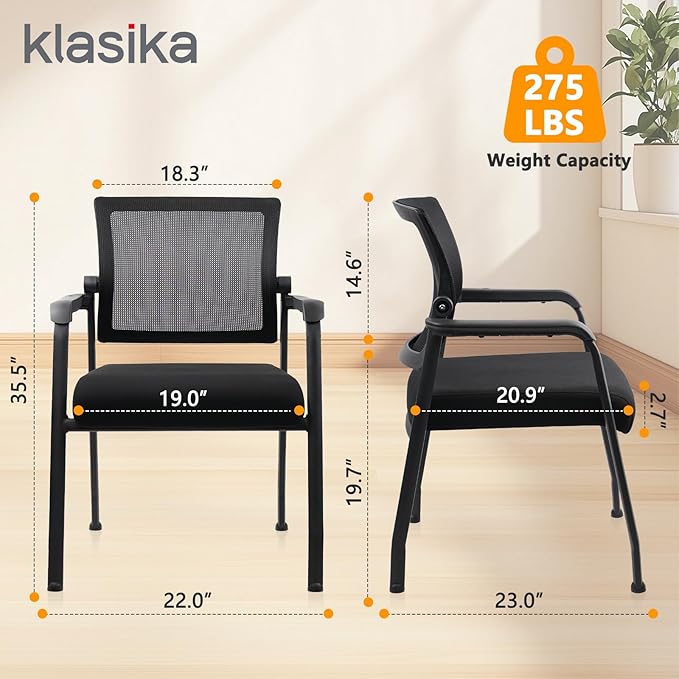 Desk Chair No Wheels with Adjustable Mesh Backrest, Arm Chair with Ergonomic Lumbar Support and Thickened Seats Cushion, Waiting Room Chairs for Office School Church Guest Reception, 4PACK