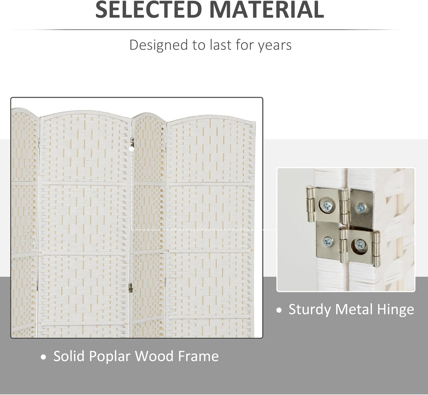 HOMCOM Room Divider, 6 Panel Folding Privacy Screen, 6FT Tall Portable Wicker Weave Partition Wall Divider for Bedroom, Home Office, White