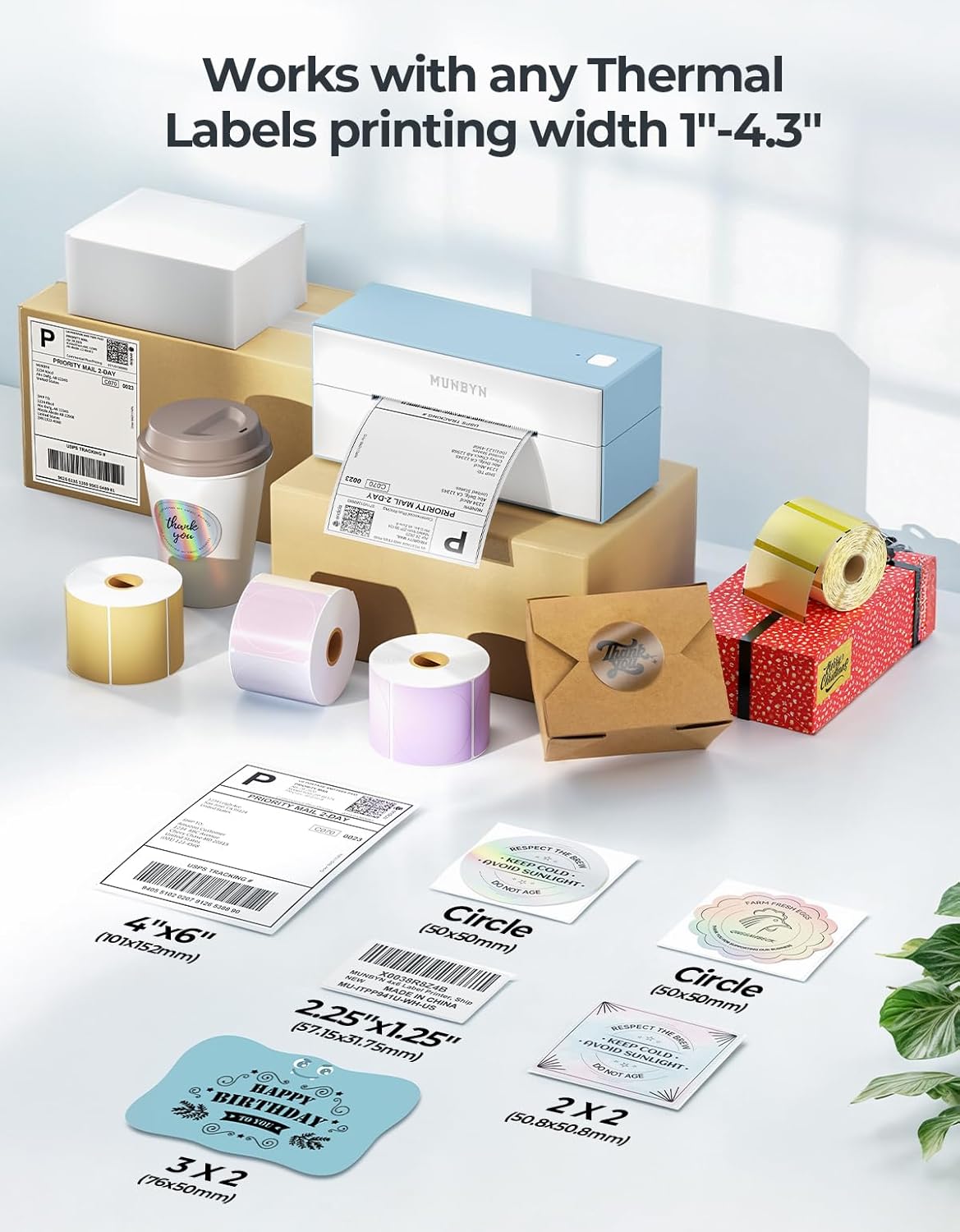 MUNBYN Bluetooth Thermal Label Printer, 4x6 Shipping Label Printer for Shipping Packages, Compatible with iOS, Android, PC, Mac, Chrome OS, Etsy, Ebay, Shopify, Amazon, USPS and More