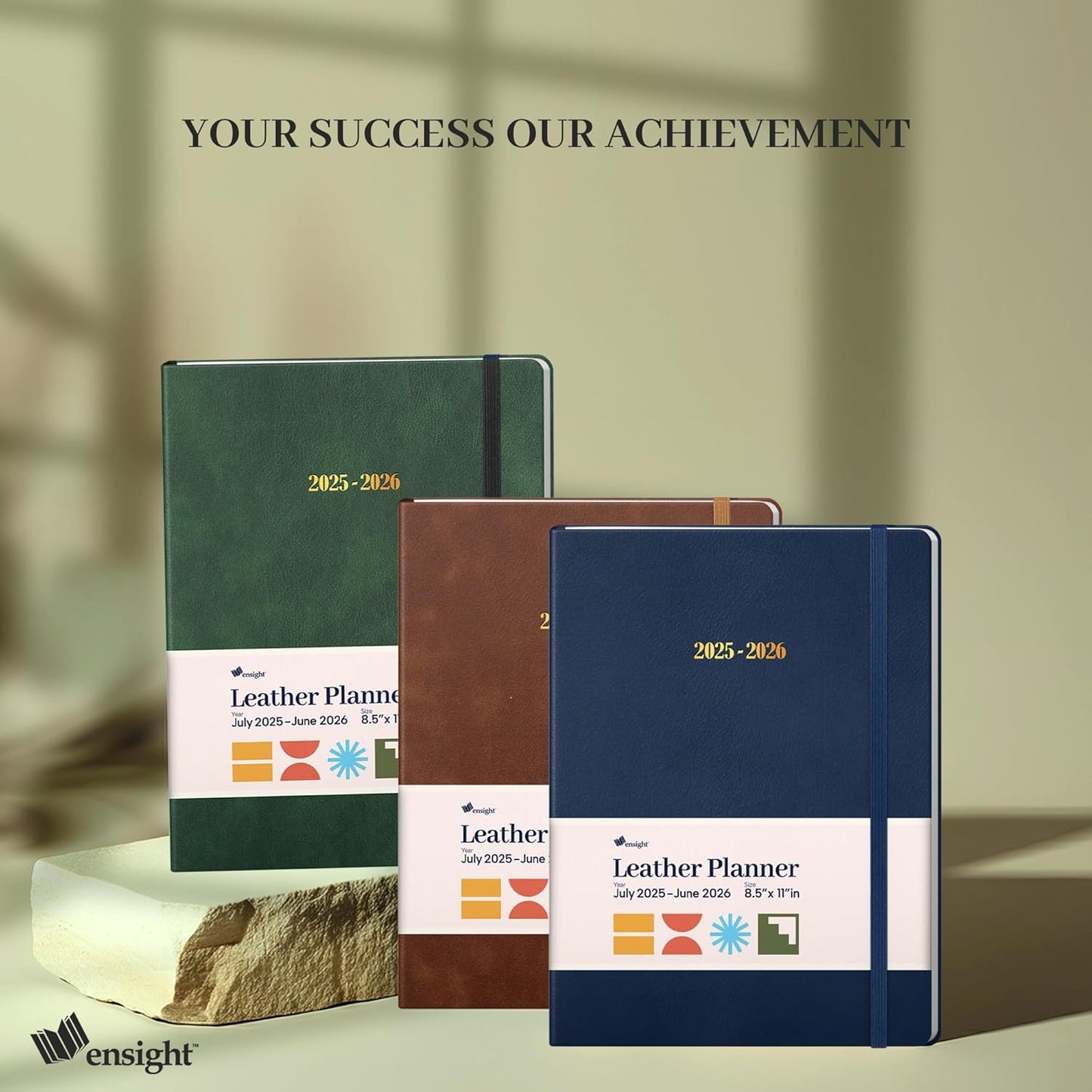 Ensight 2025-2026 HARDCOVER Leather Planner Weekly & Monthly - 8.5x11 Inches - Academic Planner Business Personal or Student - Pen Holder, Thick Paper, July 2025 - June 2026 (Black)