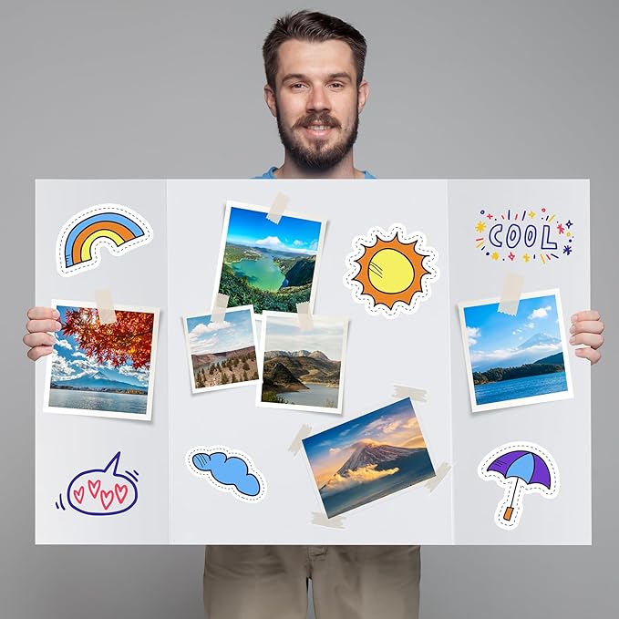 4 Pack Trifold Poster Board, 16x40 Inches White Presentation Board, Portable Display Board for Science Fair, School DIY Project and Business Exhibitions