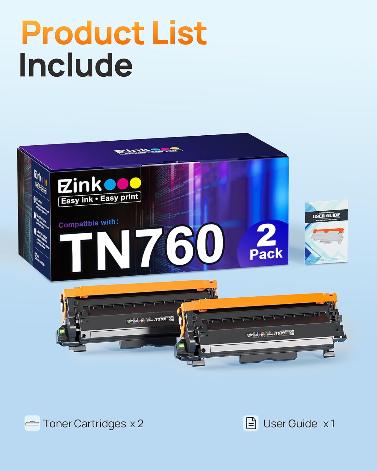 E-Z Ink TN760 Compatible Toner Cartridges Replacement for Brother TN-760 TN730 TN-730 to Use with MFC-L2710DW MFC-L2750DW HL-L2350DW HL-L2370DW HL-L2395DW HL-L2390DW DCP-L2550DW (Black, 2 Pack)