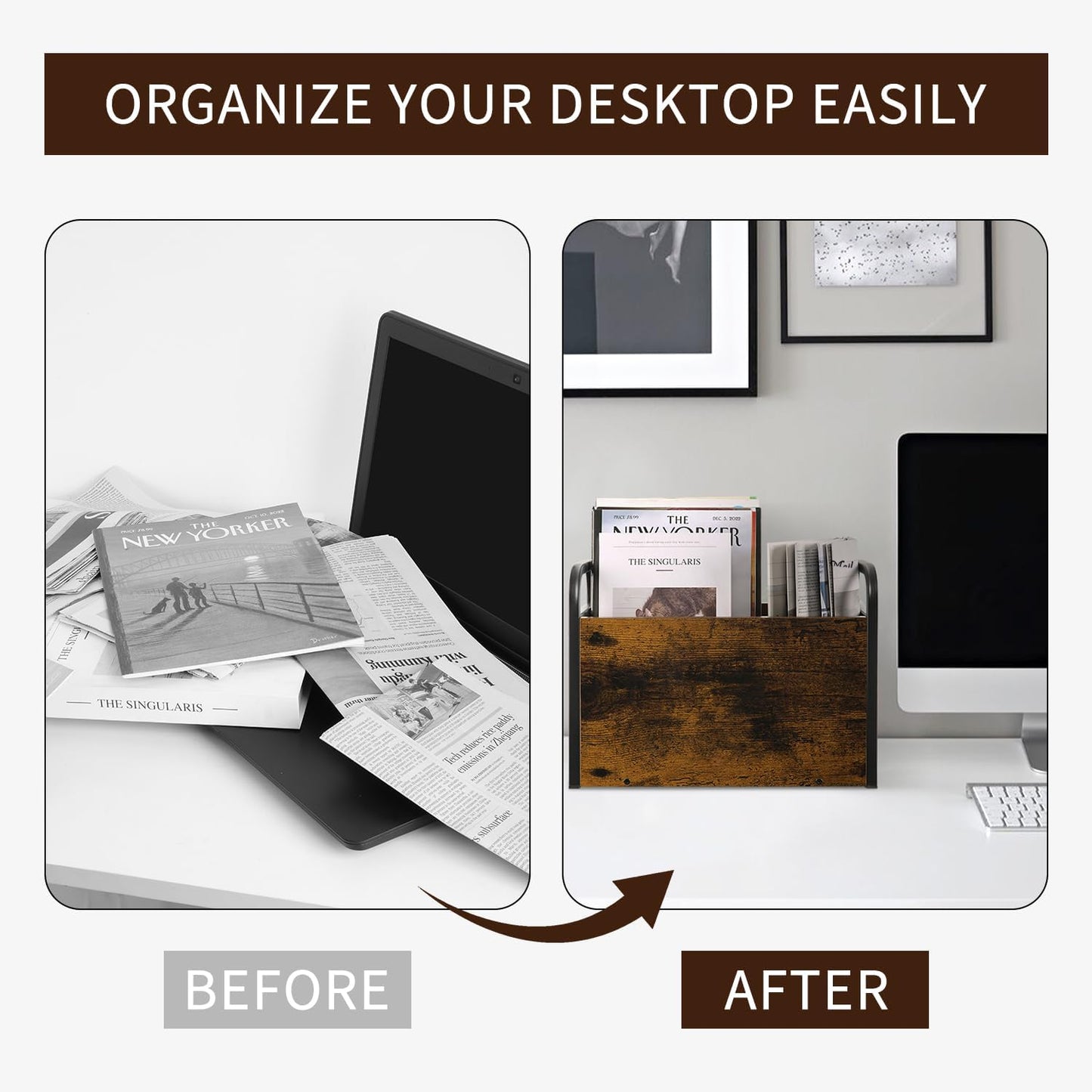 YINMIT Magazine Holder, Magazine Rack Floor, Magazine Storage Basket, Folder Organizer Bin for Books, Newspapers, Tablets