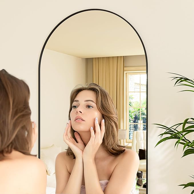 Hasipu Extra Large Arched Rectangular Full Length Wall Mirror, 81"L x 32"W, Black Aluminum Frame, Tempered Glass, Leaning/Wall Mount, Modern Style for Bedroom/Living Room