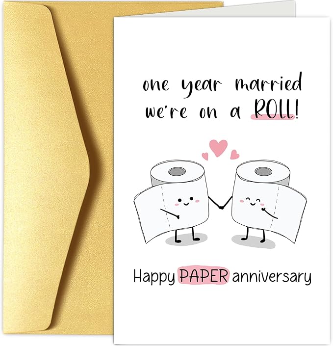 Funny 1st Anniversary Card for Him Her, Happy Paper Anniversary Card for Husband Wife, One Year Married Anniversary Card, Cute First Wedding Anniversary Card
