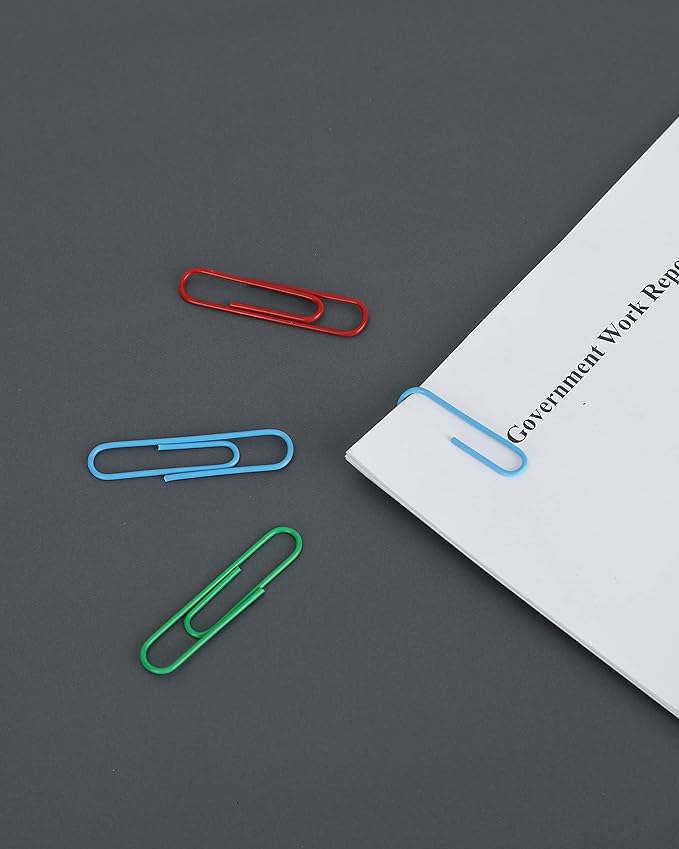 PAPERPAL Colorful Vinyl Coated Paper Clips, 540 Paperclips Per Box Jumbo & #1 Sizes Assorted Color, Office School & Personal Use, Daily DIY, Large & Medium Size (2" & 1-2/7") Paper Clip, Rainbow Pack