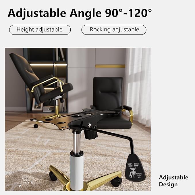 Black and Gold Office Chair Memory Foam, High Back Office Chair with Arms and Wheels, Leather Executive Computer Desk Chair with Back Support for Women Girls and Adults