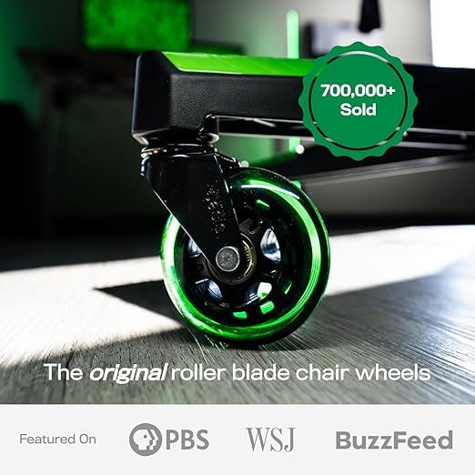 The Office Oasis Original Roller Style Office Chair Wheels (As Seen On PBS) - Smooth & Quiet Casters - Safe for Hardwood Floors & Carpet - Easy Install with Universal Fit - Set of 5 - Green