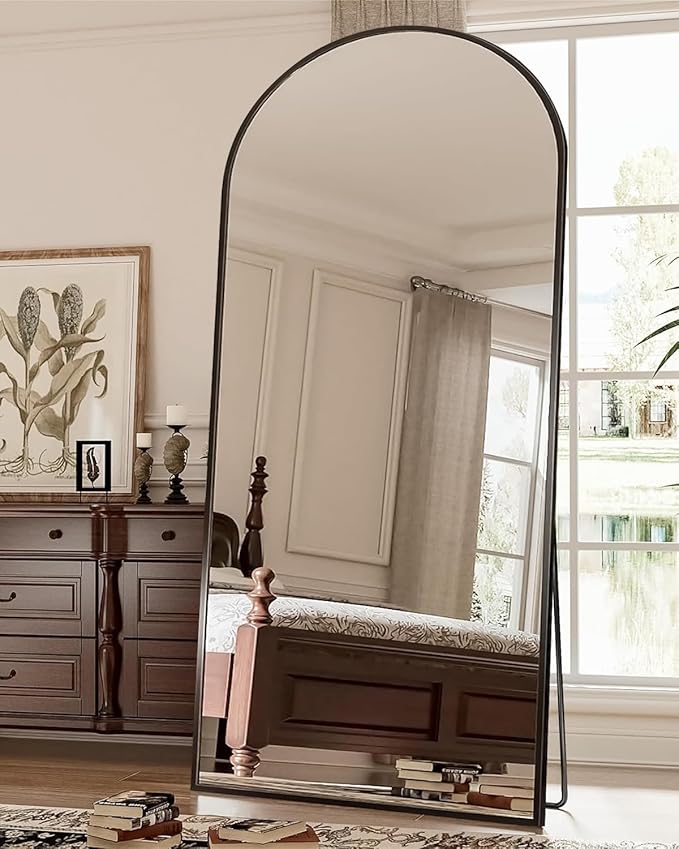 Antok Full Length Mirror, 71"x28" Arched Floor Mirror, Glassless Mirror Full Length with Stand, Floor Mirrors Freestanding, Wall Mounted Mirrors for Living Room, Black