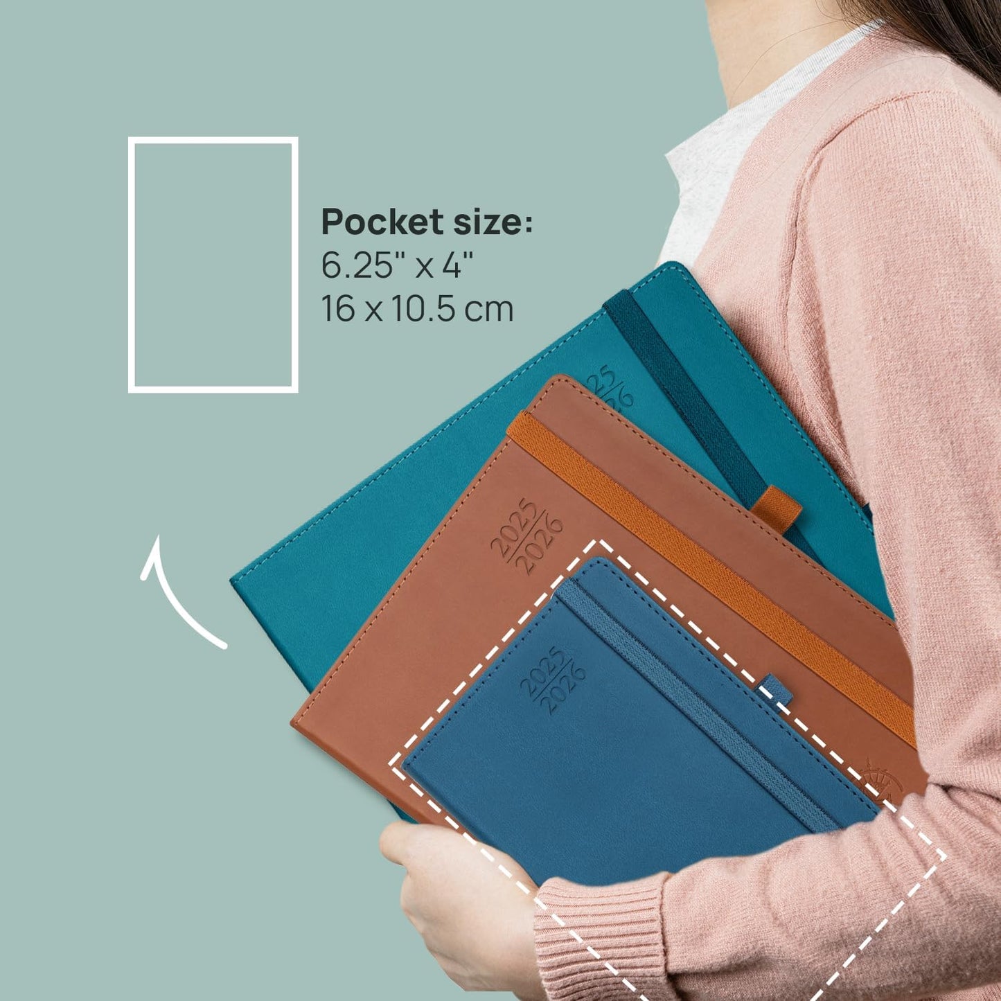 POPRUN Pocket Planner 2025-2026 (Purse Size 4'' x 6.25'') Academic Small Calendar (July 2025 - June 2026) with Hourly Time Slots, 100GSM Thick Papers, Leather Soft Cover - Purple