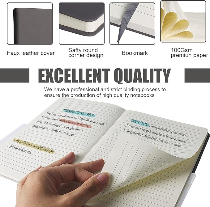 Lined Journal Notebook, (Dark Gray), 160 Pages, Medium 5.7 inches x 8 inches - 100 gsm Thick Paper, Hardcover