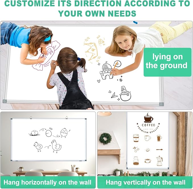 H-Qprobd Dry Erase White Board for Wall 6' x 3' Large Magnetic Whiteboard 72"x36" Aluminum Presentation Whiteboard with Long Pen Tray, 6 Markers, 2 Erasers &12 Magnets