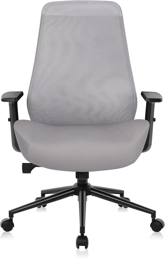 HYLONE Office Chair, 5" Thickened Seat Ergonomic Desk Chair with Adjustable Armrests, Home Office Computer Chairs for Long Hours Mesh Executive Chair(Black Base&Grey)