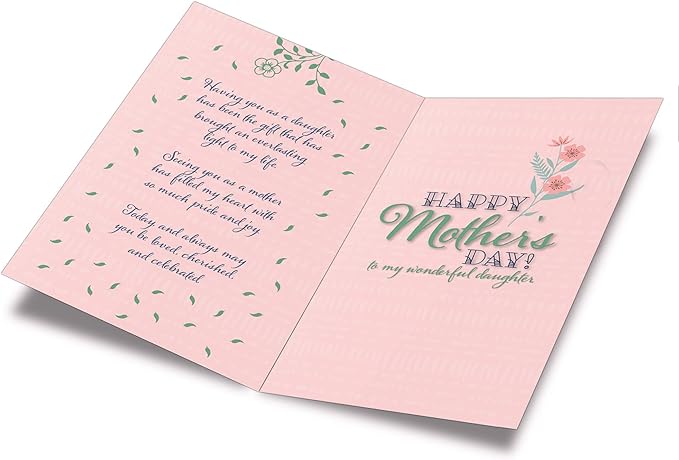 Prime Greetings Mother's Day Card Daughter, Made in America, Eco-Friendly, Thick Card Stock with Premium Envelope 5in x 7.75in, Packaged in Protective Mailer
