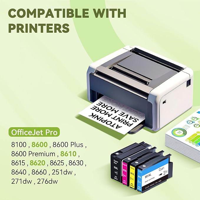 ATOPINK 950XL and 951XL Ink Cartridges Combo Pack Compatible for HP 950 951 Ink Cartridges Combo Pack Work for HP 8600 Officejet Pro 8610 8620 8100 251DW 276DW, for HP Printer Ink 950 & 951 XL 4-Pack