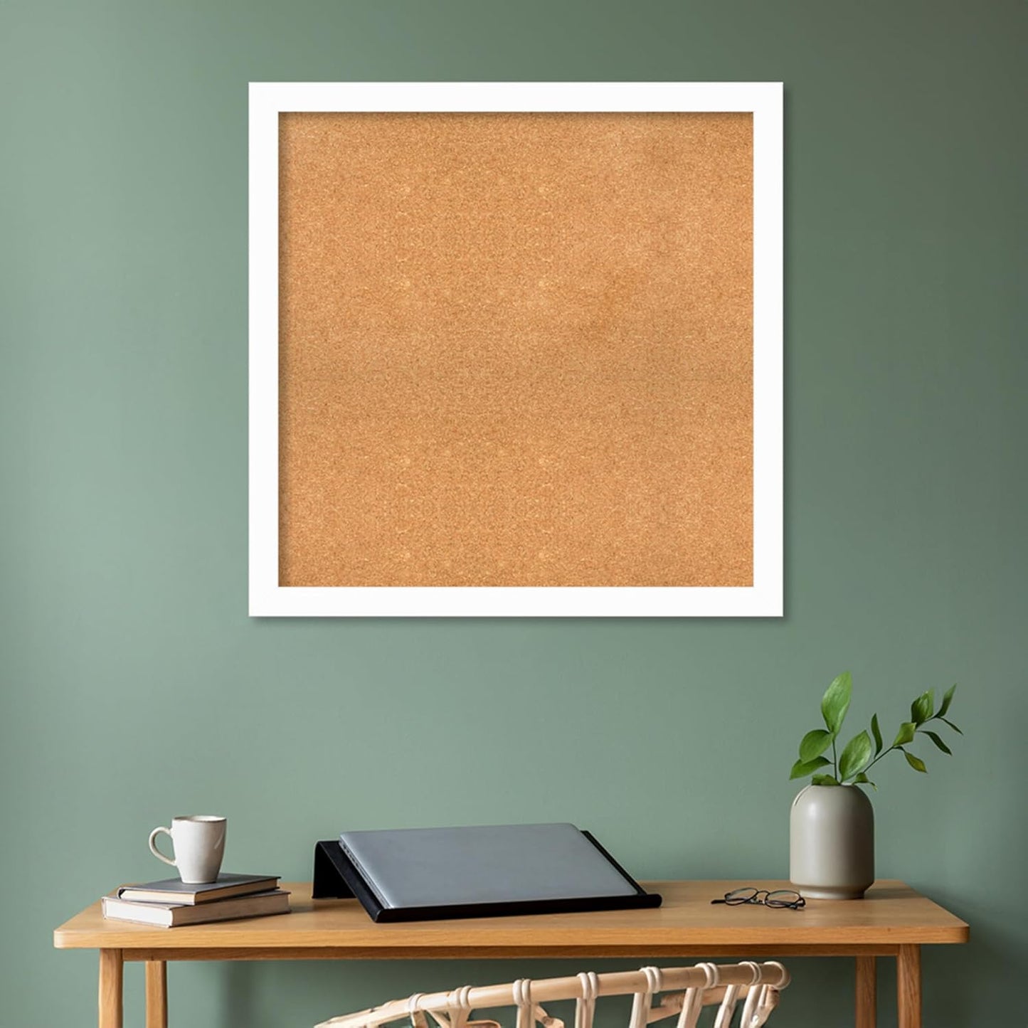 Amanti Art Natural Cork Board for Wall, 35x35 Vision Board with White Frame, Large Corkboard Office Decor for Home Organization, Casual Corkboard Pinboard to Display Items for Home Organization in