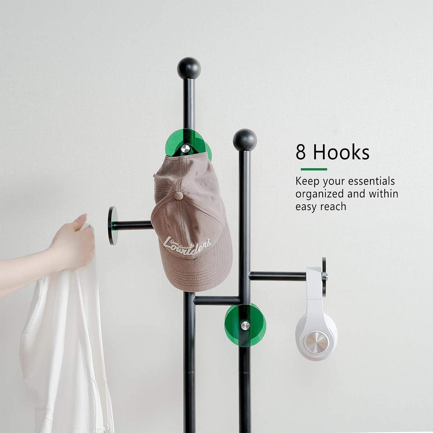 Free Standing Coat Rack with Marble Base & 8 Hooks Heavy Duty Clothes Rack for Entryway Bedroom Living Room Hotel 14.96 x 10.24 x 68.9 Inches (Black)