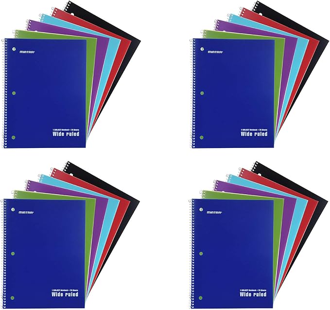 Mintra Office Spiral Notebooks (Poly Cover - Wide Ruled, 24pk (4-6pks))