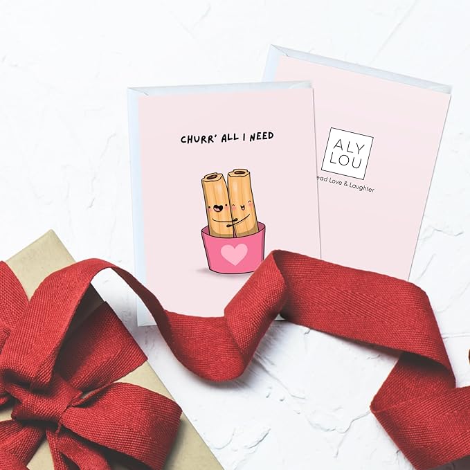 ALY LOU Anniversary Card for Her Him/Girlfriend Wife/Husband Boyfriend, Friendship Thank You Birthday Kawaii Greeting Card (Churr’ all I need (Churros))
