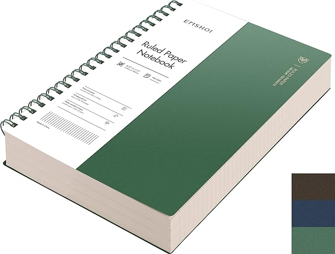 EMSHOI A4 Spiral Notebook College Ruled Lined Journal, 11.2" X 8.27", 300 Pages/150 Sheets, Easy Tear Perforated Pages, 100gsm Thick Paper, Waterproof Softcover, for School Work Writing-Green
