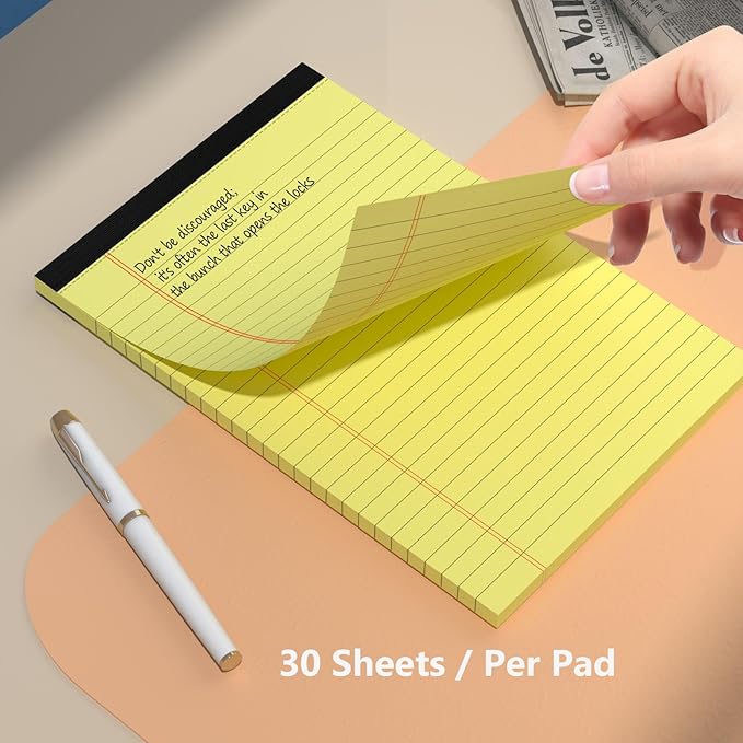 4 Pack Note Pads 5 x 8 Inch Yellow Legal Pads 5" x 8" College Ruled Writing Pads 80gsm Recycled Yellow Paper Notepad Small Legal Pads Perforated Pads of Paper 30 Sheets for To-Do Lists, Study, Office