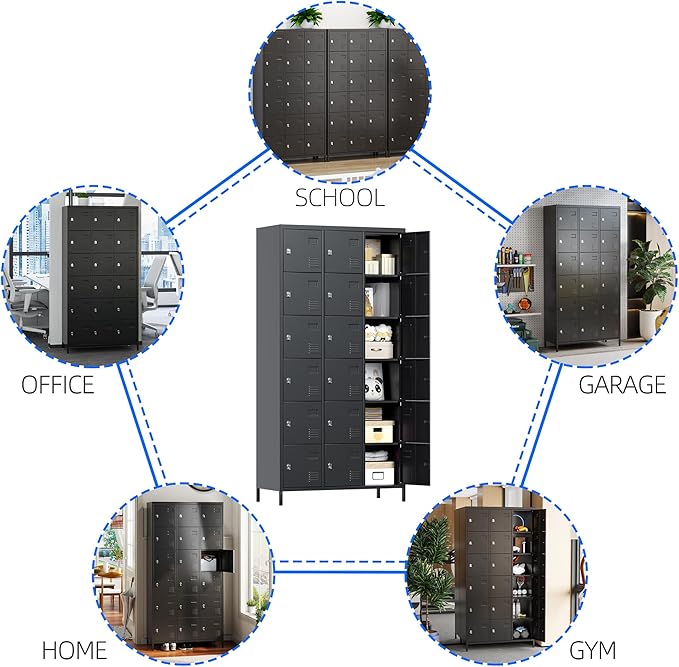 Metal Lockers for Employees with 18 Doors, Metal Locker with Lock for School Garage Office Gym Home,Assembly Required,Black