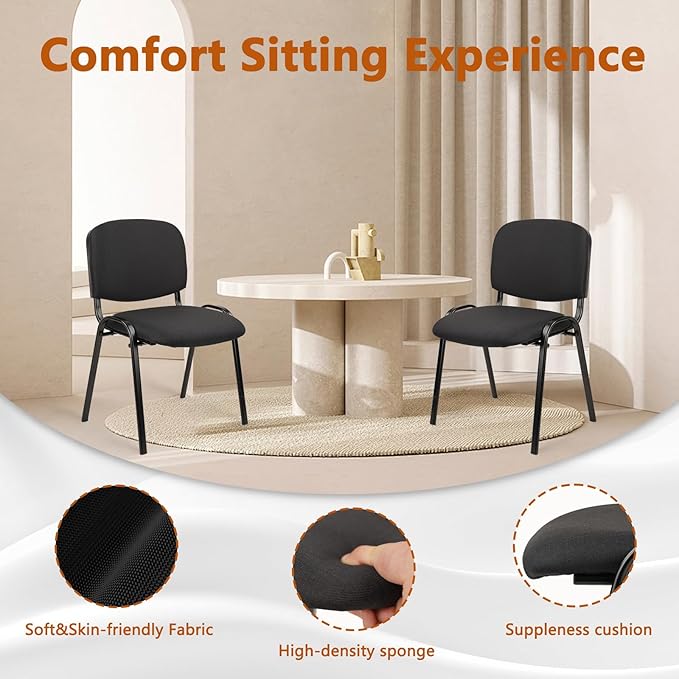 CLATINA Set of 5 Pack Stackable Waiting Room Chairs Fabric Black Reception Chair Metal with Thickened Seat Back Cushion for Waiting Conference Room Guest Stool (5 Pack)