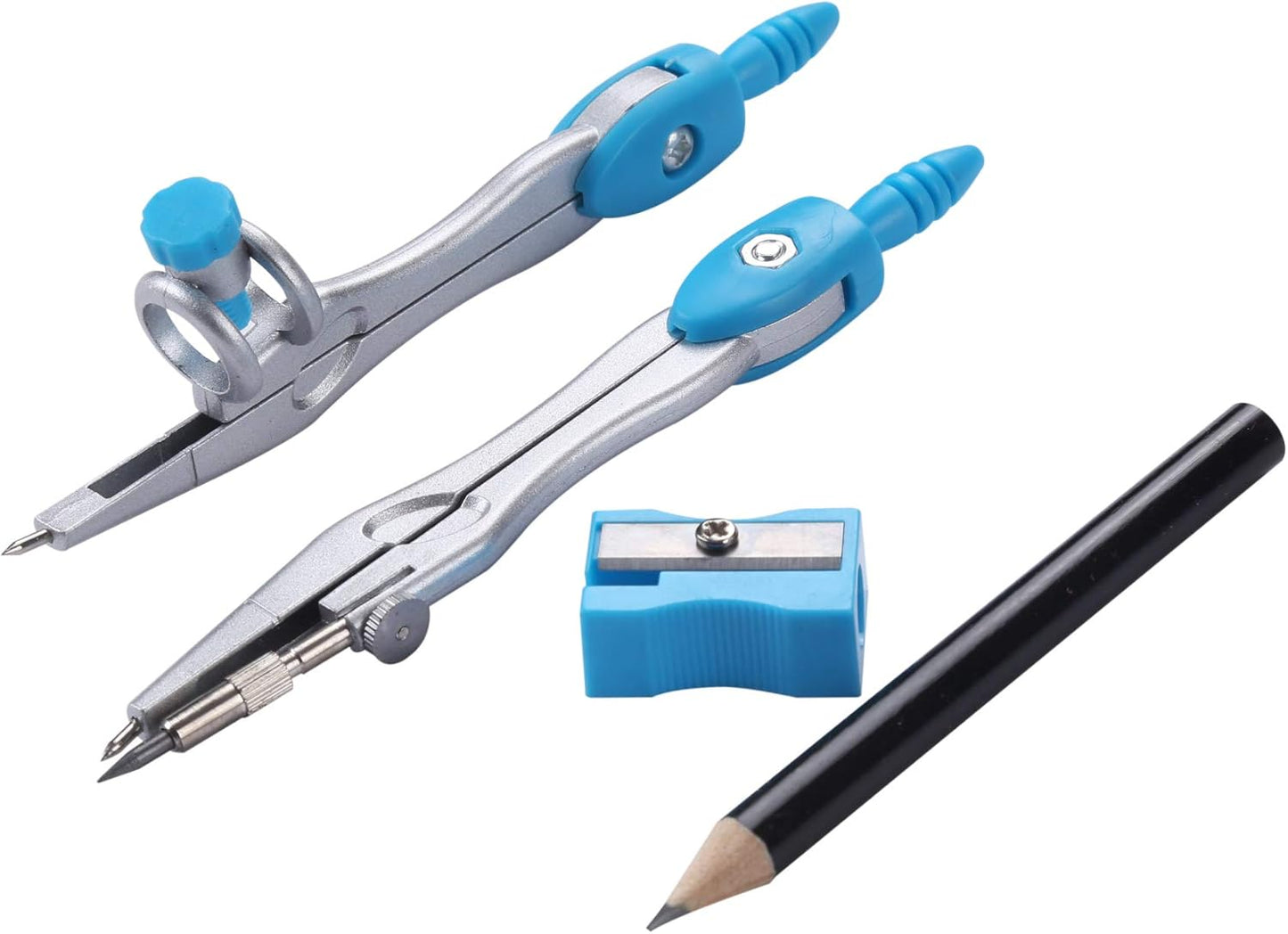 10 Pieces Math Geometry Kit Set Student Supplies with Shatterproof Storage Box,Includes Rulers,Protractor,Compass,Eraser,Pencil Sharpener,Lead Refills,Pencil,for School and Drawings（Blue）