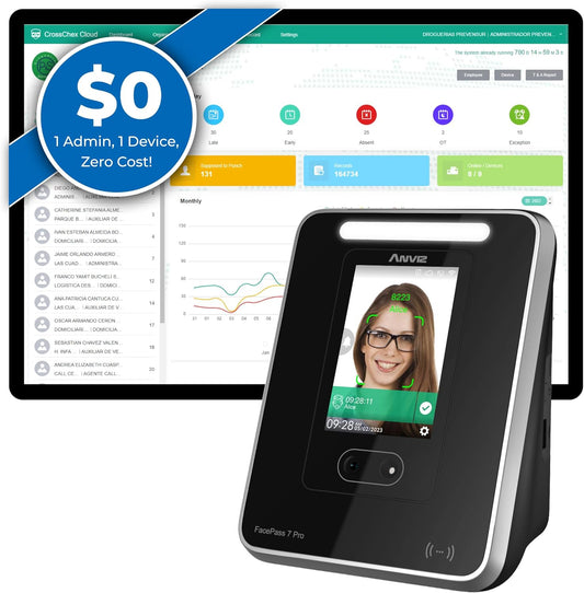 ANVIZ Time Clocks for Employees Small Business - FacePass 7 Pro Biometric Clock in and Out Machine - Face + RFID + Pin Punching in one, Support Door Access, Forever Free Cloud Software