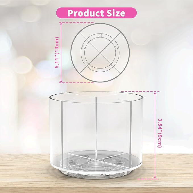 Small Pencil Organizer for Desk Acrylic 4 Compartments, Tiny Rotating Art Supply Organizer Kids, Spinning Round Marker Organizer Small Clear Desktop Organizer Caddy Swivel Office Pen Pencil Holder