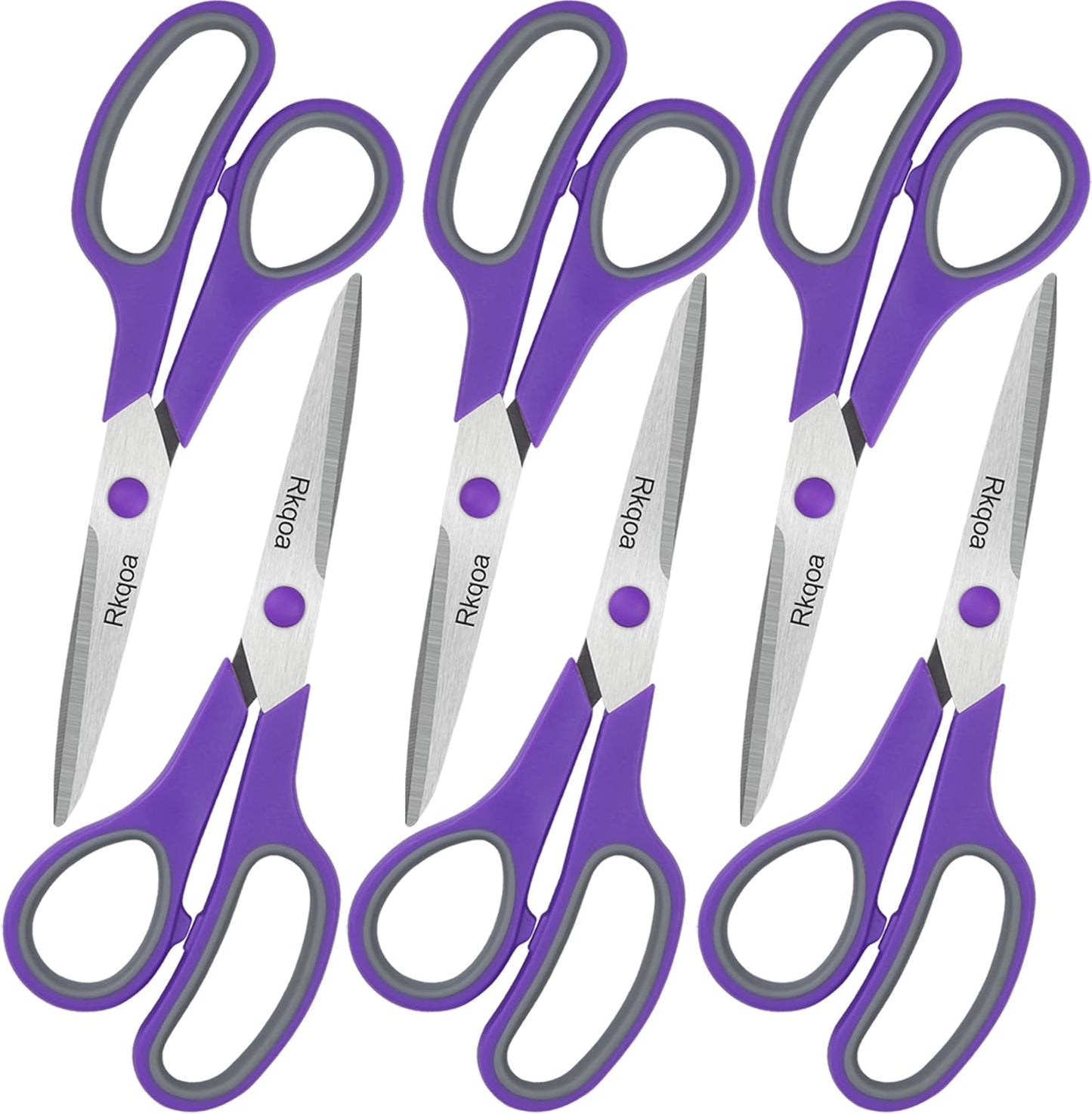 Purple Scissors Pack, Rkqoa 8" Scissors All Purpose - Comfort-Grip Sharp Shears for Office School Sewing Fabric Craft Art Supplies, Teacher/Class Everyday use, Classroom Must have