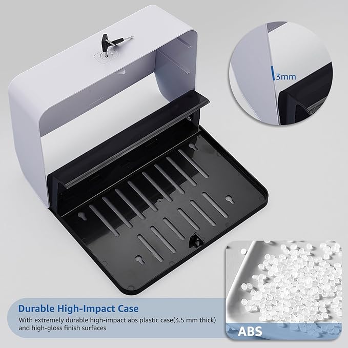 Paper Towel Dispenser Wall Mounted, Multifold Hand Towel Dispenser for Kitchen Bathroom Home Business, Trifold/C Fold/Z Fold Paper Towel Holder with Lock, Universal Paper, White