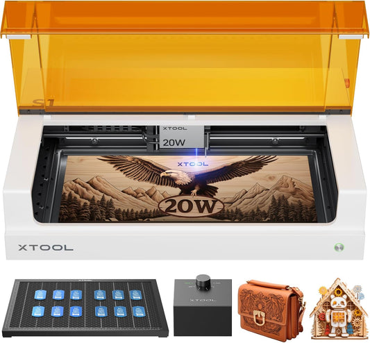 xTool S1 20W Laser Engraver and Cutter Machine with Air Assist & Honeycomb, 23.93" x 15.16" Bed Size, Beginner-Friendly, Laser Engravering Machine for Wood and Metal, Acrylic, etc. - Basic Bundle