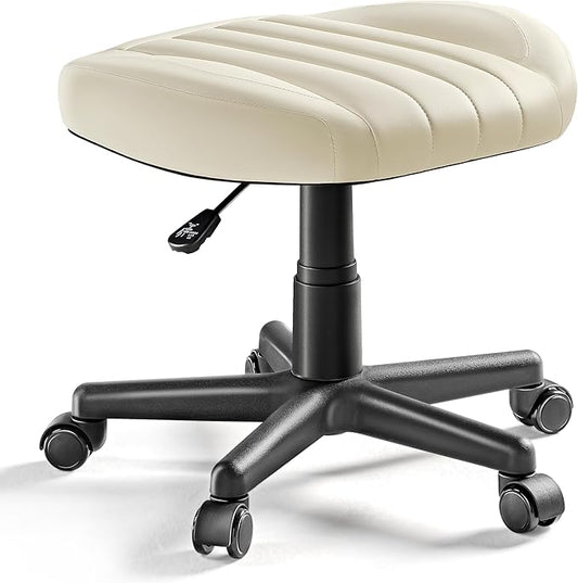 EUREKA ERGONOMIC Multi-Use Foot Stool, Height Adjustable Footrest Stool with Wheels, 360°Swivel Leg Rest Rolling Chair, Rest Ottoman Under Desk for Home Office,Beige