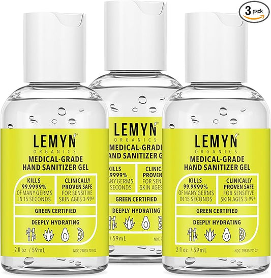 Medical Grade Hand Sanitizer Gel - 97% ORGANIC - 2 FL.OZ. PACK OF 3