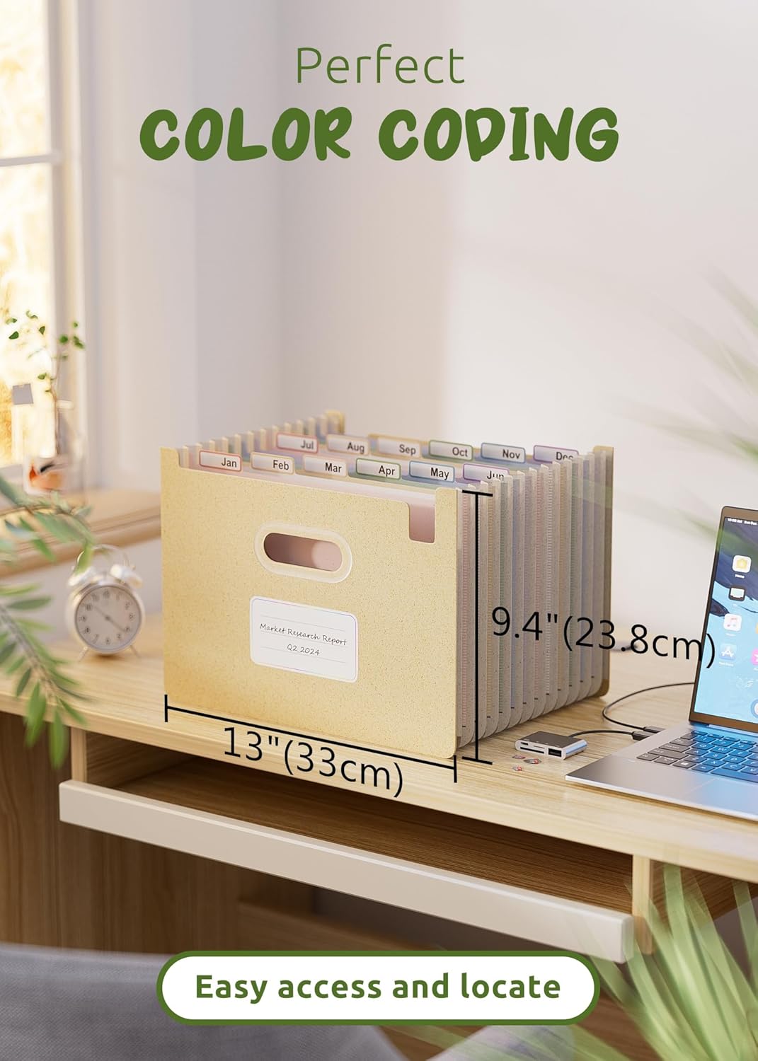 Accordion File Organizer, 12 Pockets Wheat Straw Expanding File Folders, Upright&Open Top, Monthly Bill Receipt Organizer, 100% BPA Free, Return to Nature, Healthy Living, Letter/A4 Size-Wheat Yellow