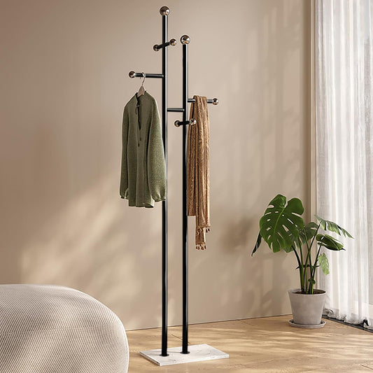 Coat Rack Freestanding with Marble Base Sturdy Coat Tree Heavy Duty Clothes Rack for Entryway Bedroom Living Room Hotel 14.96 x 10.24 x 68.9 Inches (Black)