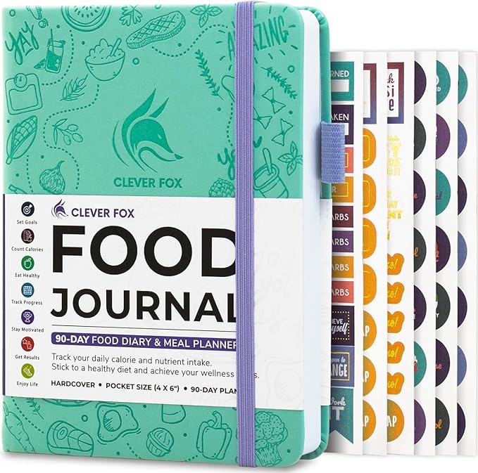 Clever Fox Food Journal Pocket - Daily Food Diary, Meal Planner to Track Calories & Nutrients, Weight Loss Tracker Notebook, 4x5.5” (Turquoise)