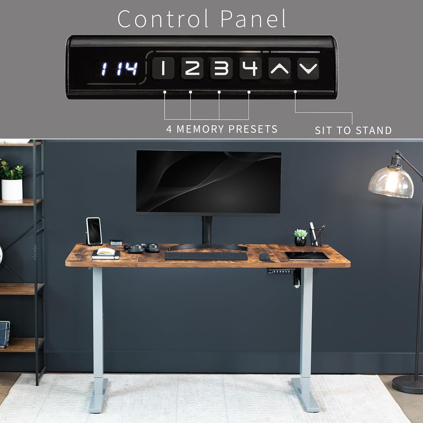 VIVO Electric 60 x 30 in Rustic Standing Desk, Memory Height Adjustment, 1B Series, Vintage Brown Top Gray Frame, DESK-KIT-1G6N-30