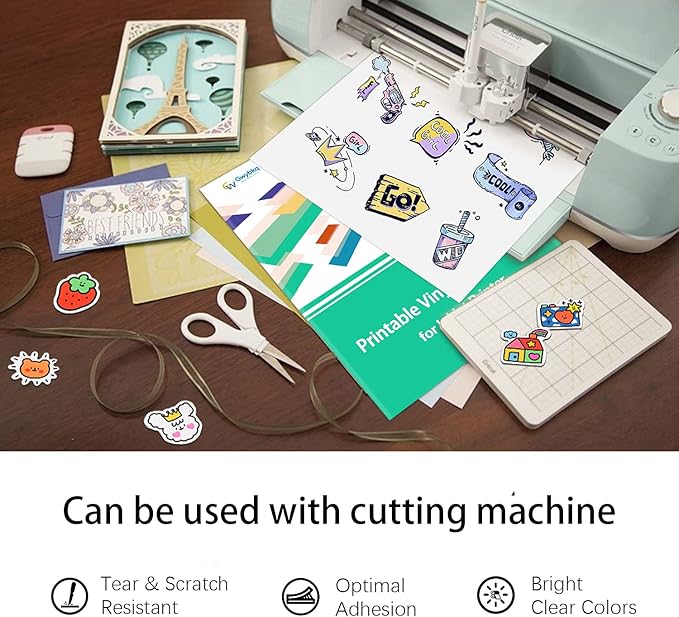 Gwybkq Sticker Paper Printable Vinyl for Inkjet Printer, 50 Sheets Glossy White Waterproof Labels