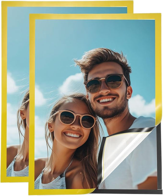 uxcell 2 Pcs Magnetic Sign Holder, 11.7" x 16.5" Self-Adhesive Magnetic Wall Signs Holder Magnetic Picture Frame Document Holder for Home Office Wall Window Displays, Yellow