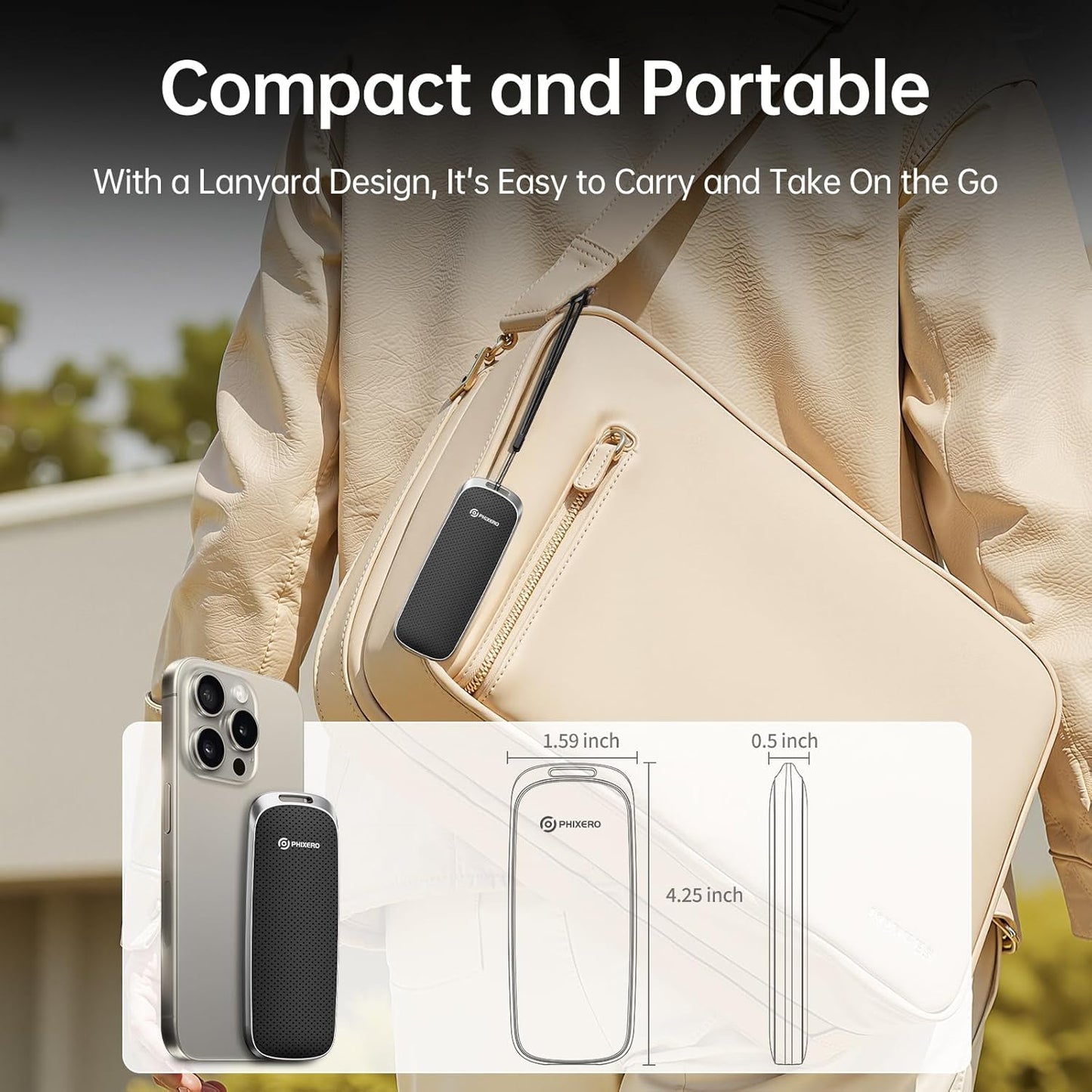 PHIXERO P10PRO External NVMe SSD 256GB, Up to 1050MB/s, USB 3.2 Gen2, Includes 2-in-1 USB C Cable, Portable Hard Drive for iPhone 15+/Android/Windows/Mac, Black