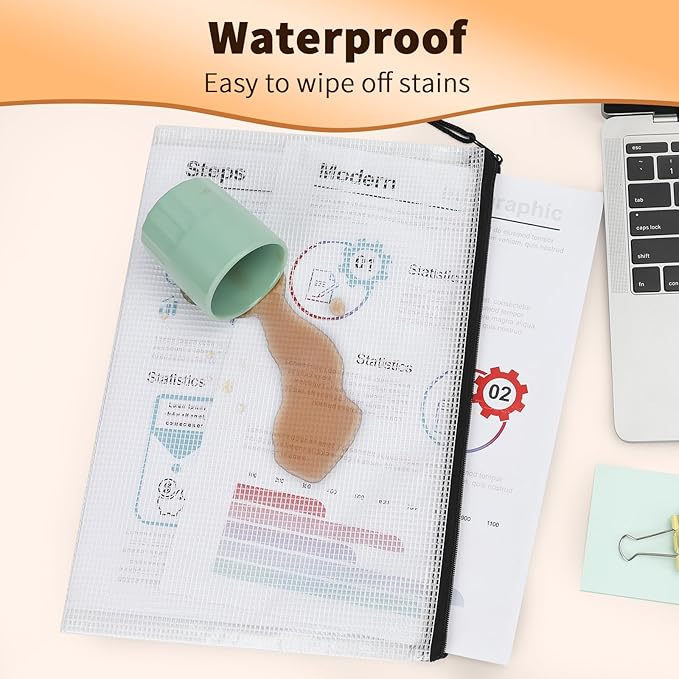 Umriox Zipper Mesh Document Pouch, 14.9x11.0 (Black, 18 Packs), Clear Zipper Pouches, Waterproof Zipper Pouches for Craft Projects Office Supplies Cosmetics Travel Storage