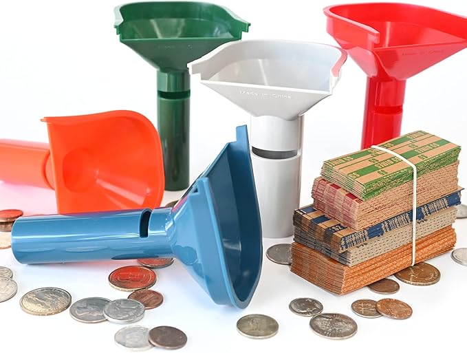 L LIKED 175 Assorted Flat Striped Coin Wrappers & 5 Coin Sorters Tubes, Color-Coded,Easy to Load